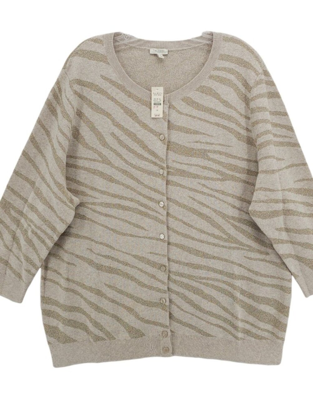 NWT TALBOTS Factory Cardigan 3/4 Sleeve Beige Metallic Cotton Blend Knit 3X